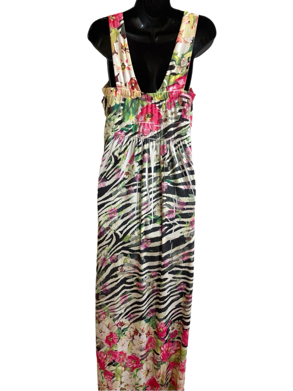 Sleeveless Floral & Zebra Print Maxi Dress in Pink and Green - Picture 6 of 6